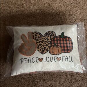Autumn Peace Love Fall Pillow - White, Orange, Brown
